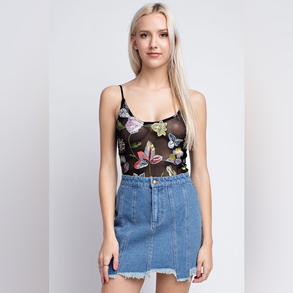 Honey Punch Semi-Sheer Embroidered Floral Bodysuit - Picture 2 of 14